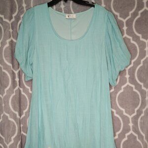 VTG Christian Caliendo Large Aqua Knee Dress Lined Boho Romantic Cottagecore